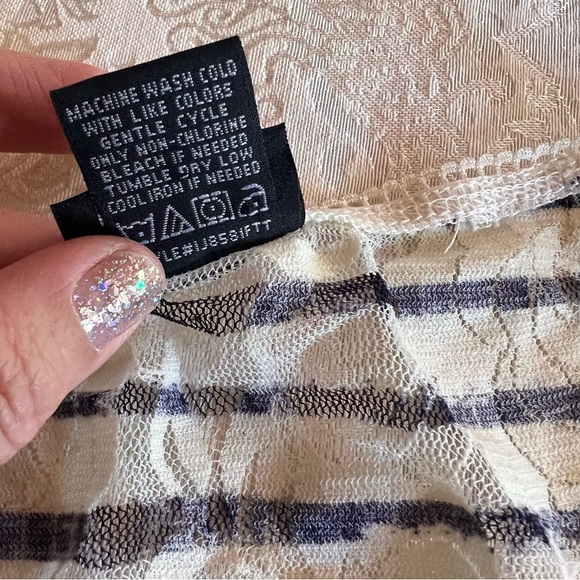 Vanity Sheer Lace Ruffled Tank Top White with Blue Stripes - Picture 7 of 12